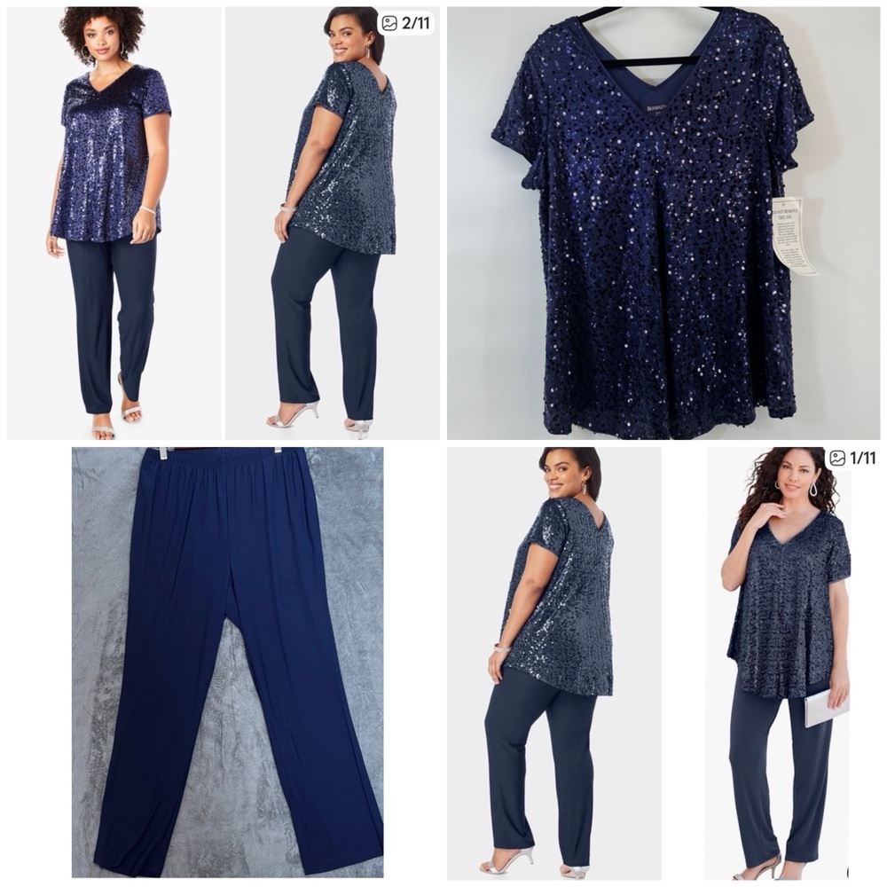 Roaman's Women's Plus Size Plus-Size 2 Piece Sequin Top And Pant Set Sz 16W NWT